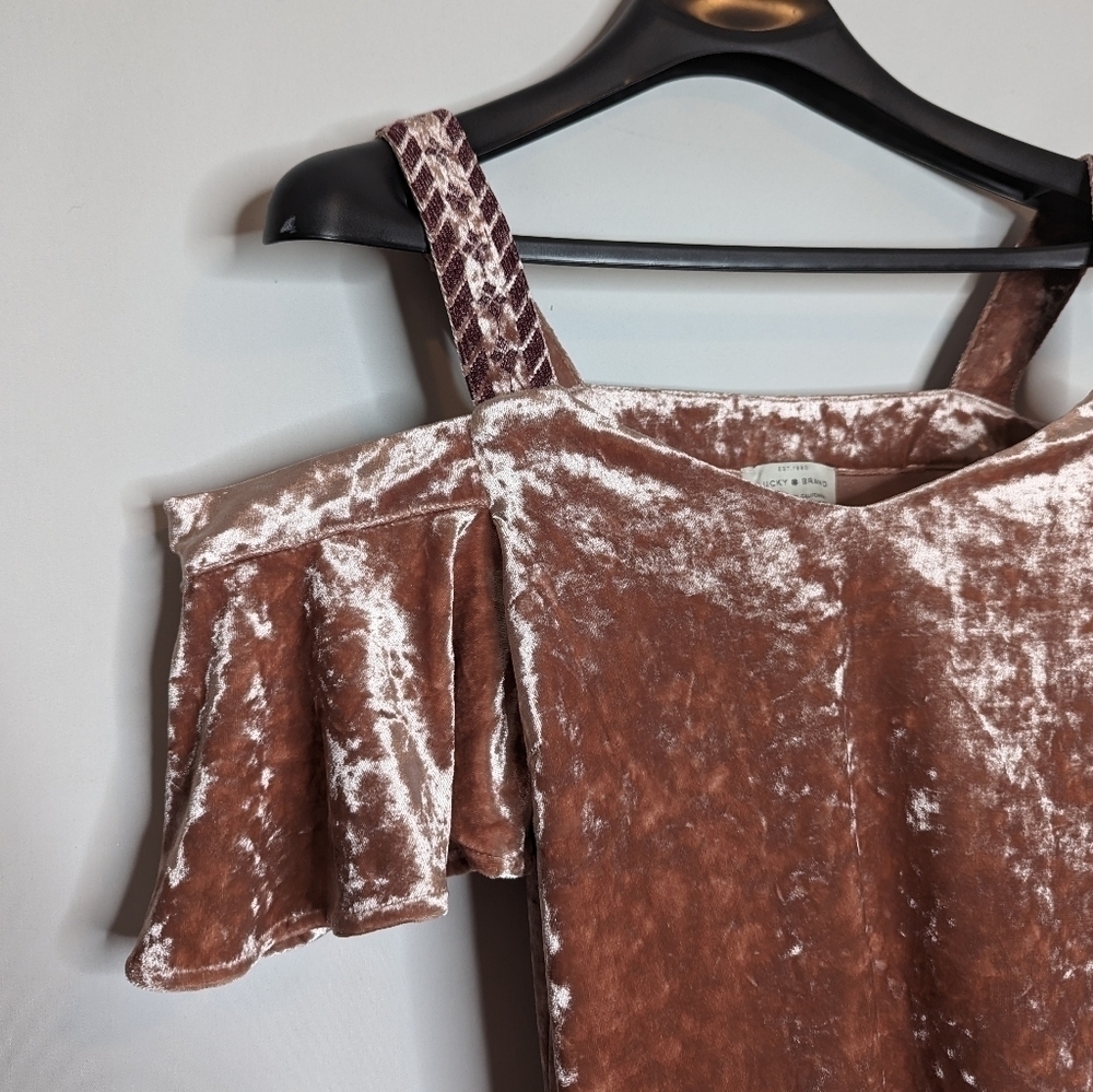 Lucky Brand Cold Shoulder Pink Velvet Top - Picture 9 of 13